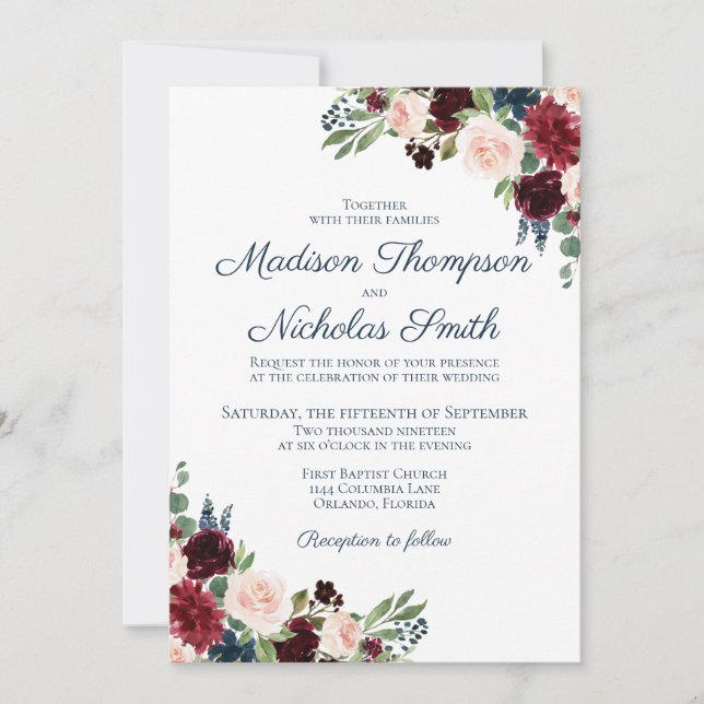Cartas de invitación a la boda floral de la Marina (Anverso)