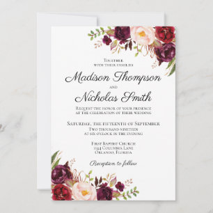 Cartas de invitación a la boda floral rosa y marsa