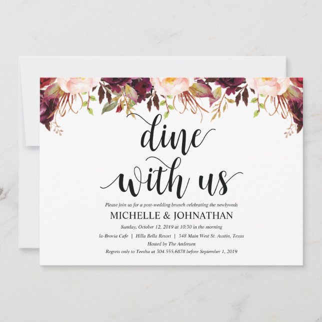 Cartas de invitación a la boda rusa por borgoña (Anverso)