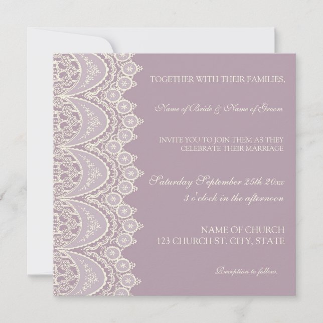 Cartas de invitación de bodas de patrón de encaje  (Anverso)