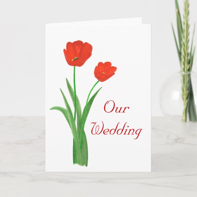 Cartas de invitaciones a la boda roja, tulipanes (Anverso)