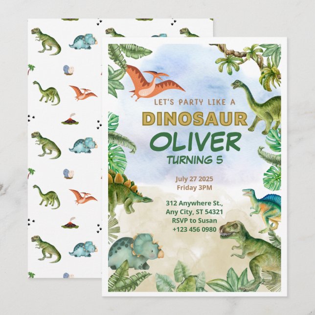 Cartas de invitaciones de quinto cumpleaños de Din (Anverso / Reverso)