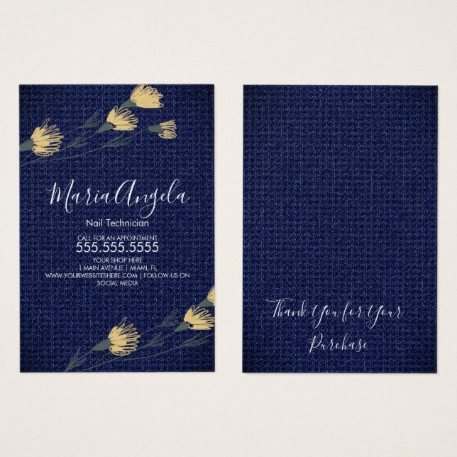 Cartas de joyas azules amarillas de Denim y Flores (Anverso y reverso)