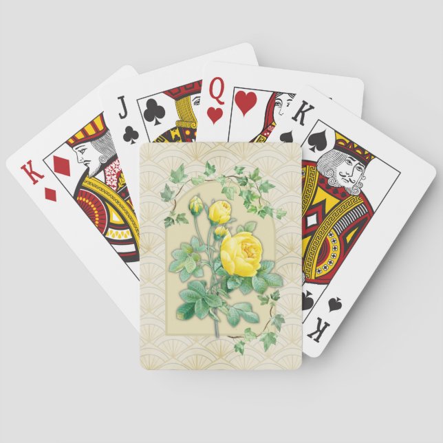 Cartas de juego Art Déco de Roses Amarillos (Reverso)