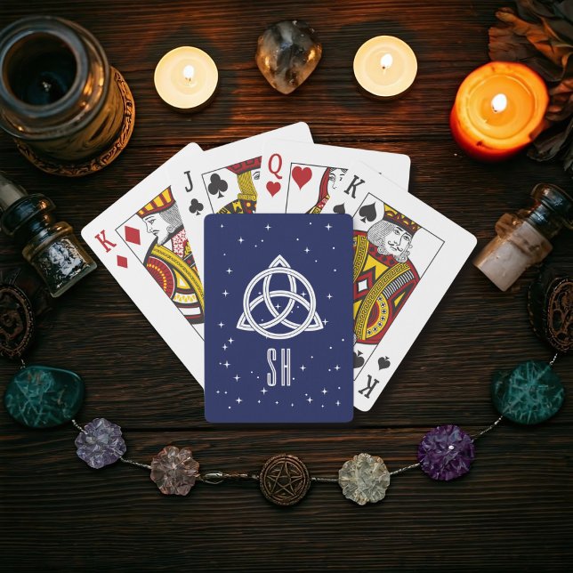 Cartas de juego azul monograma de la Trinidad Celt (Just add your initial!)
