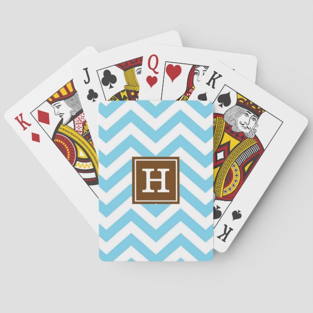 Cartas de juego Chevron Azul Monograma (Reverso)