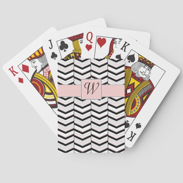 Cartas de juego Chevron Negro Blanco y Rubor (Reverso)