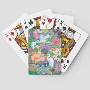 Cartas de juego clásicas con diseño tropical