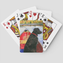 Cartas de juego clásicas con perro en canoa