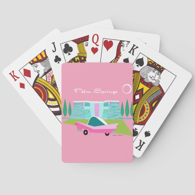 Cartas de juego clásicas Retro Pink Palm Springs (Reverso)