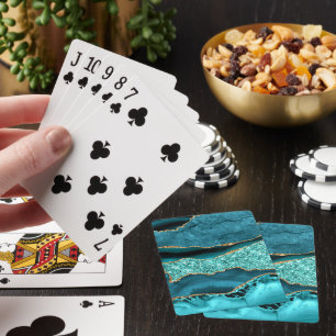 Cartas de juego con brillo dorado azul teñido