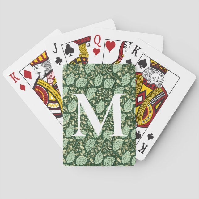 Cartas de juego con estampado floral verde monogra (Reverso)