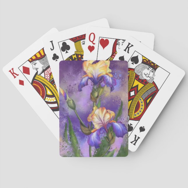 Cartas de juego con flores de iris morado (Reverso)