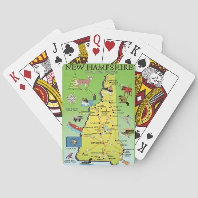 Cartas de juego con mapa ilustrado de New Hampshir (Reverso)
