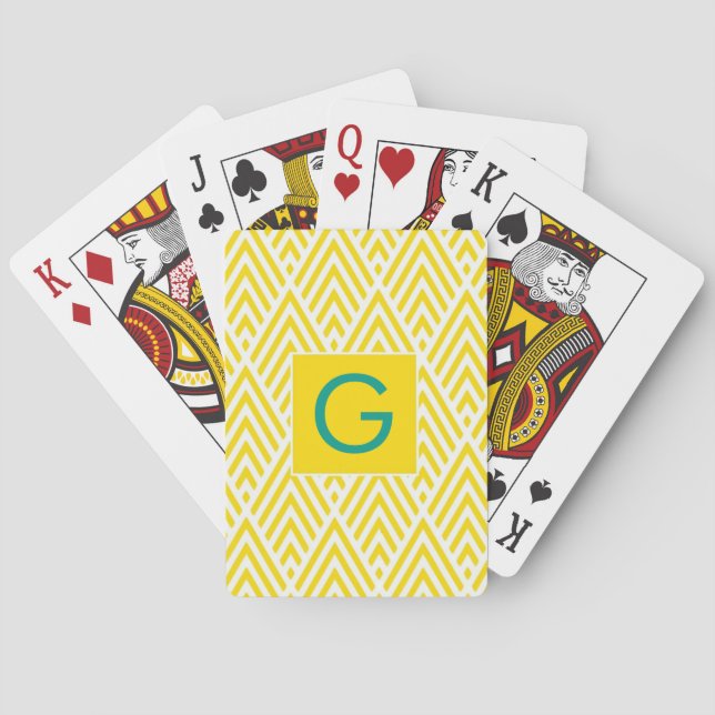 Cartas de juego con monograma de flecha amarilla (Reverso)