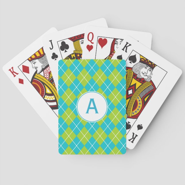 Cartas de juego con monograma turquesa (Reverso)