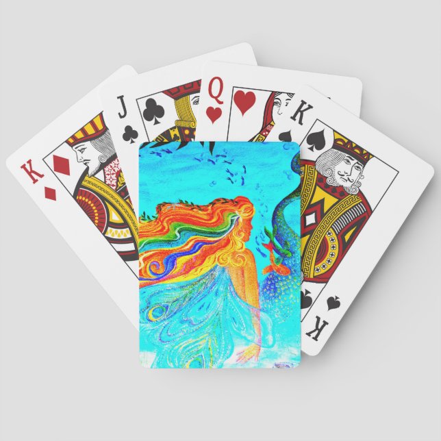 cartas de juego con sirena de pelo arco iris (Reverso)