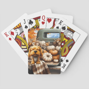 Cartas de juego con tema de otoño de perro de dibu