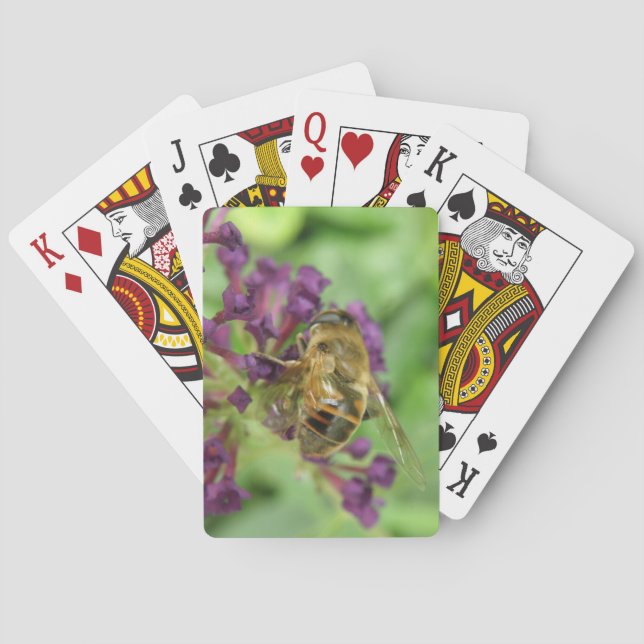 Cartas de juego de abejas y flores moradas (Reverso)