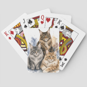Cartas de juego de acuarela de gato Maine Coon