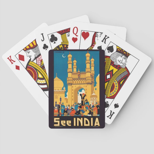 Cartas de juego de afiches de viaje de India (Reverso)
