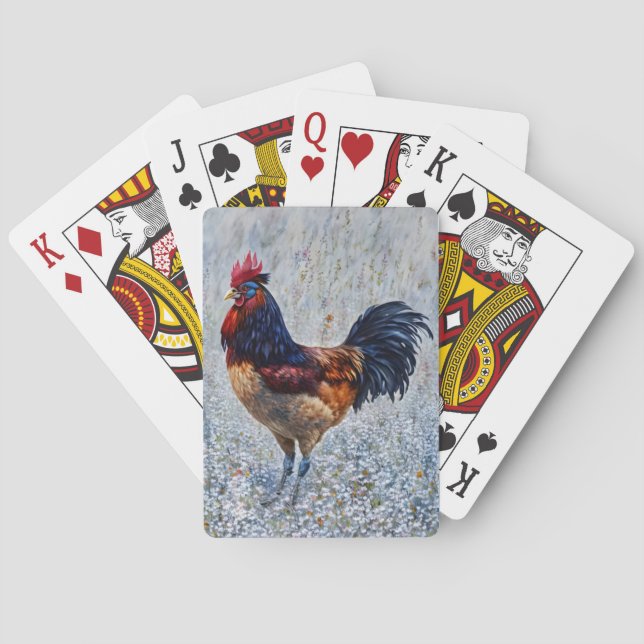 Cartas de juego de arte en una granja de gallos de (Reverso)