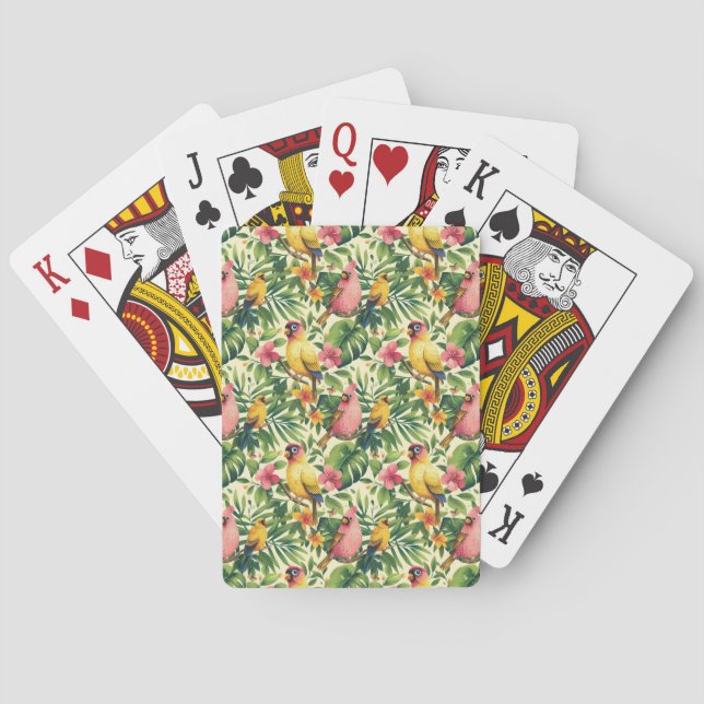 Cartas de juego de aves y flores tropicales (Reverso)