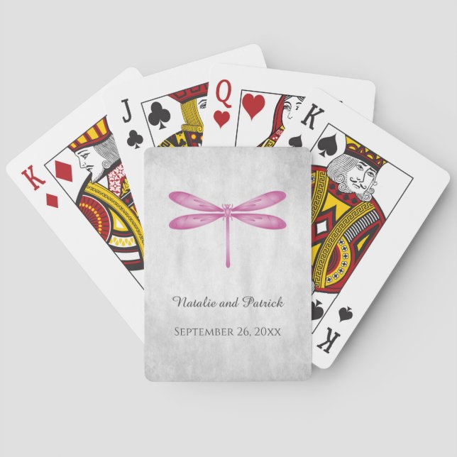 Cartas de juego de Boda de la libélula magenta (Reverso)