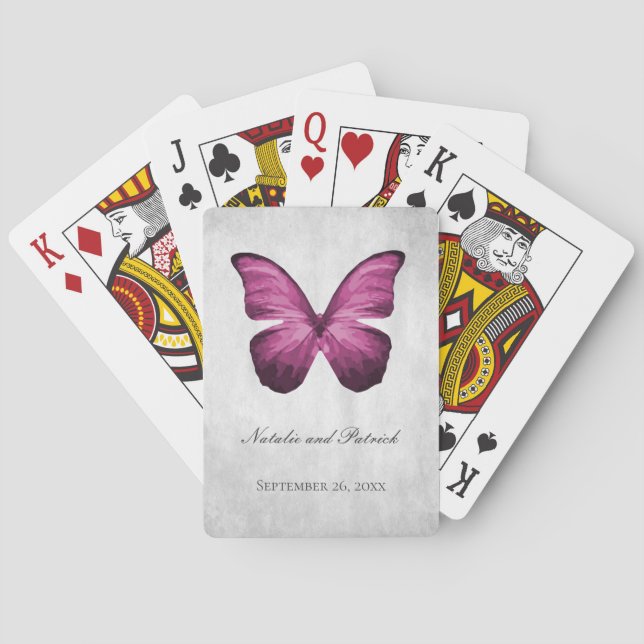 Cartas de juego de Boda de mariposa magenta (Reverso)