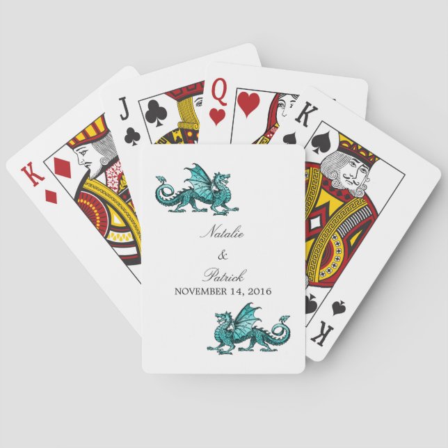 Cartas de juego de Boda Dragón verde azulado (Reverso)