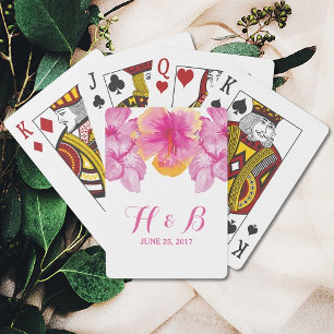 Cartas de juego de Boda floral de Hibiscus Brushed