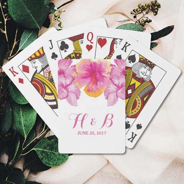 Cartas de juego de Boda floral de Hibiscus Brushed (Brushed Hibiscus Floral Wedding Favor Playing Cards)