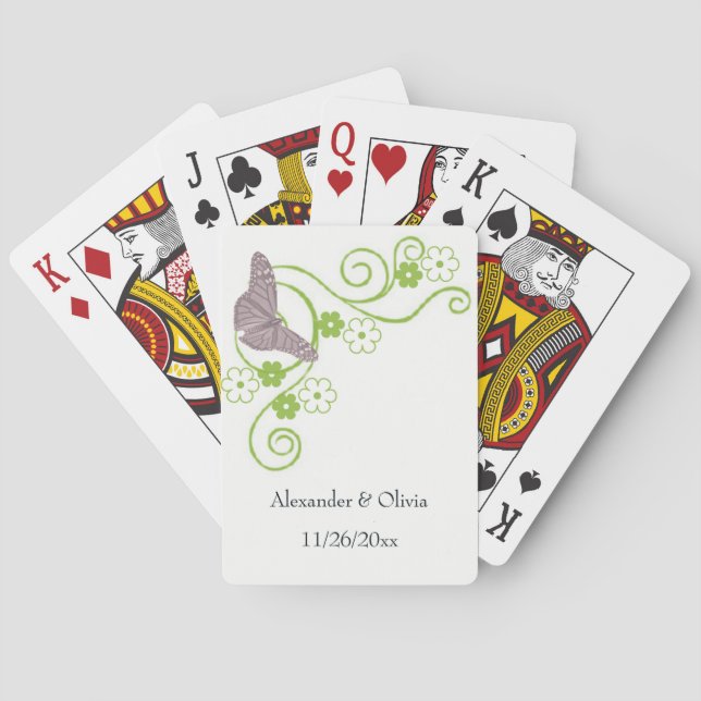 Cartas de juego de Boda floral de mariposa rosa (Reverso)