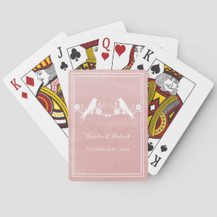 Cartas de juego de boda floral Lovebird rosa