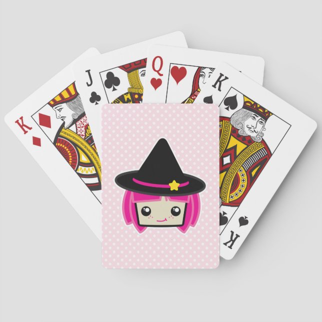 Cartas de juego de brujas rosadas de Kawaii (Reverso)