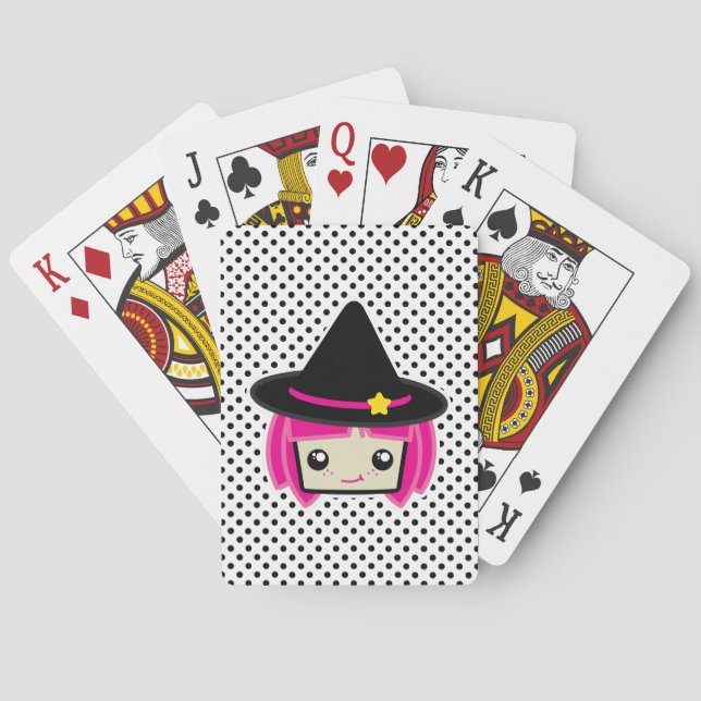 Cartas de juego de brujas rosadas de Kawaii (Reverso)