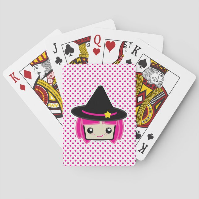 Cartas de juego de brujas rosadas de Kawaii (Reverso)