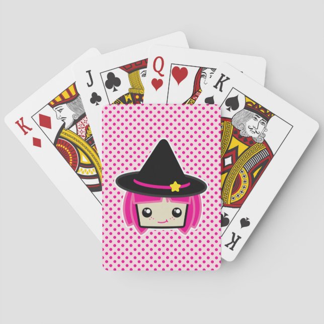 Cartas de juego de brujas rosadas de Kawaii (Reverso)