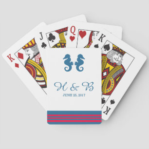 Cartas de juego de caballitos de mar náuticos rojo
