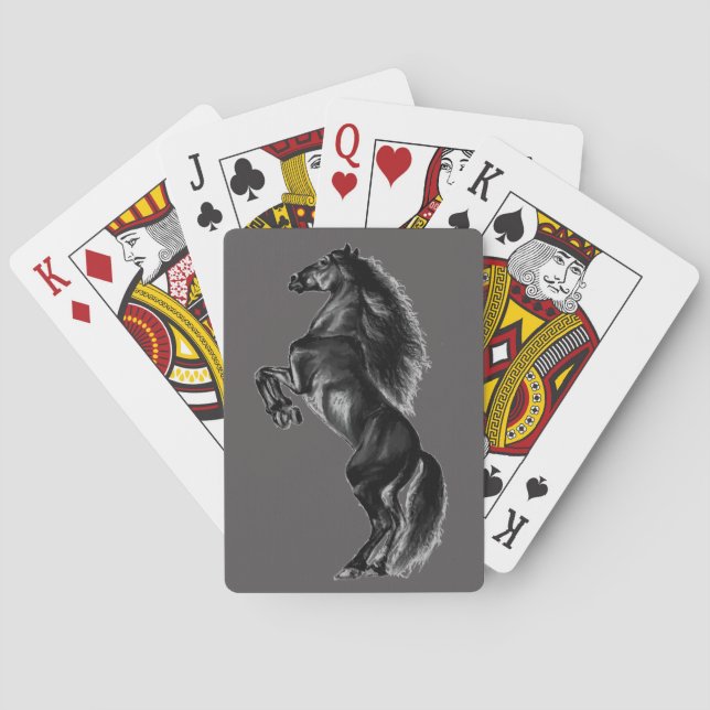 Cartas de juego de caballos salvajes negros erguid (Reverso)