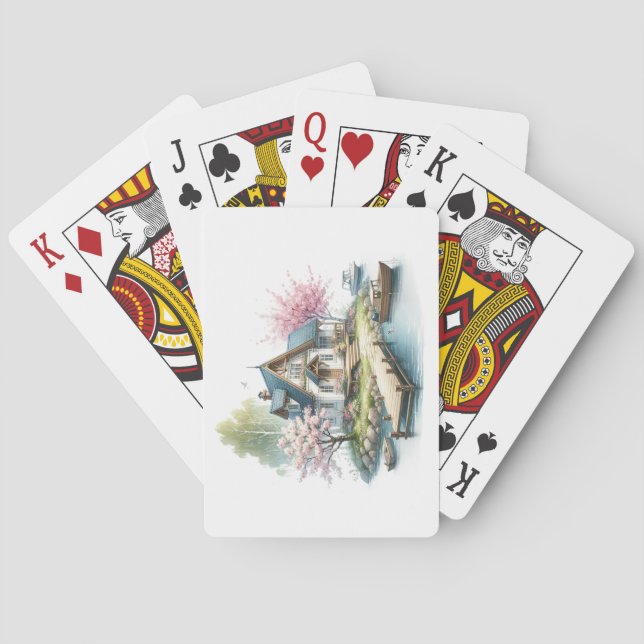 Cartas de juego de cabaña de primavera (Reverso)