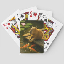 Cartas de juego de Capybara Zen en el estanque de