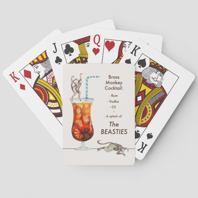 Cartas de juego de cócteles de mono de latón (Reverso)