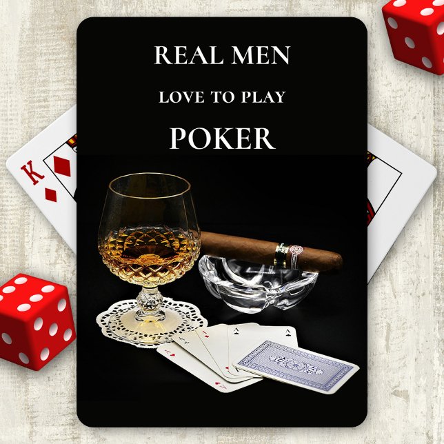 Cartas de juego de Cognac Cigar Poker (Deck of cards featuring a cigar and glass of cognac on playing cards with custom texts)