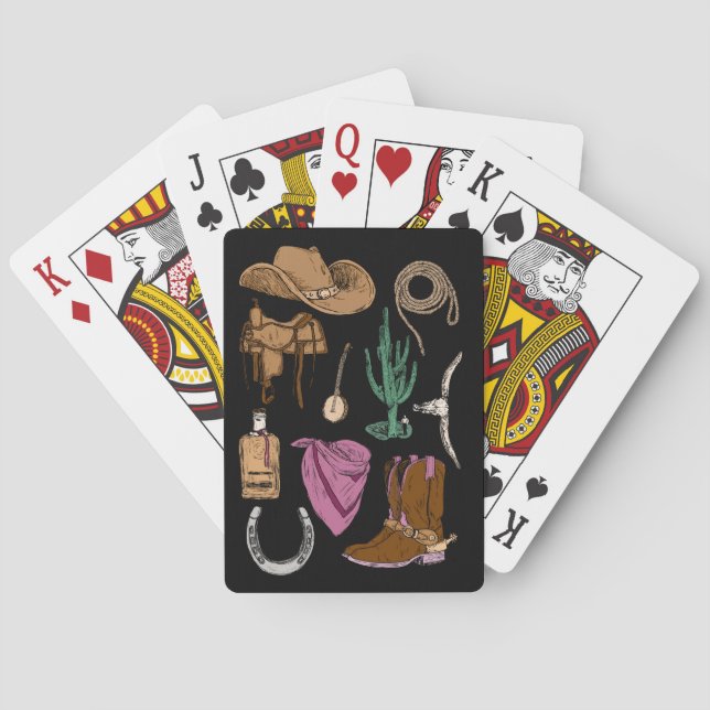Cartas de juego de Collage de Vaquera (negro) (Reverso)