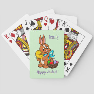 Cartas de juego de conejo de Pascua y pollito