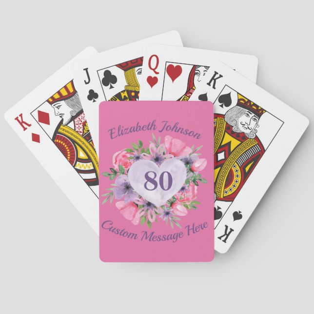Cartas de juego de cumpleaños rosadas 80 (Reverso)