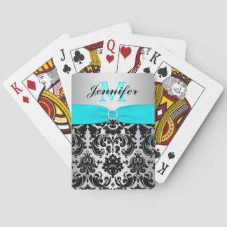 Cartas de juego de Damasco de plata negro de Aqua