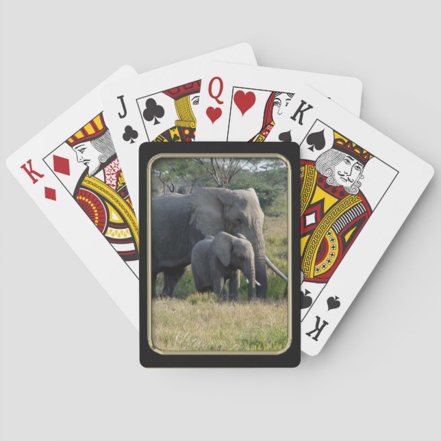 Cartas de juego de elefante bebé y madre fotográfi (Reverso)