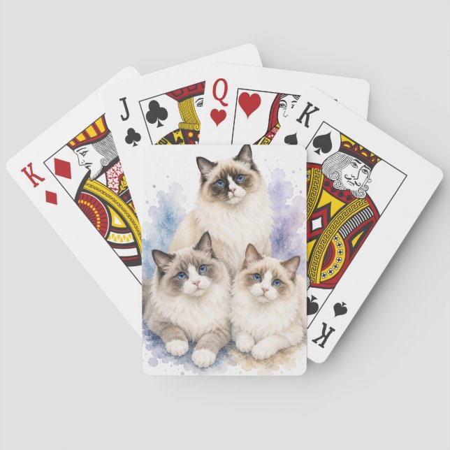 Cartas de juego de gato Ragdoll acuarela (Reverso)